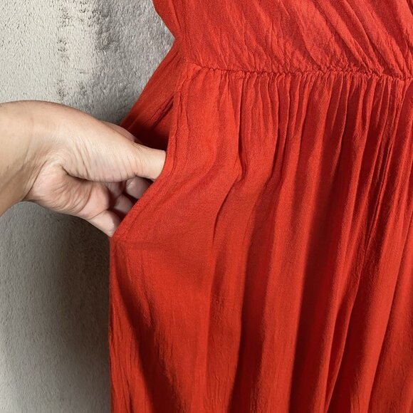 Red Wide Leg Palazzo Jumpsuit M Cotton V Neck Lightweight Summer Travel Resort - Picture 6 of 15